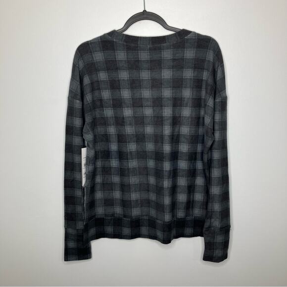 NWT GLYDER Lounge Long Sleeve Side Slit Plaid Shirt Top Small - Picture 4 of 6